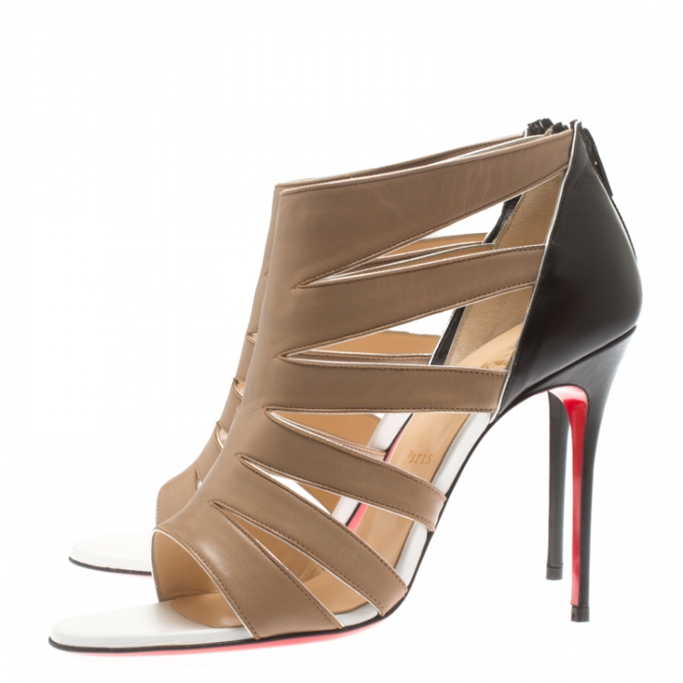 Pre Owned Christian Louboutin Beige/Black Letaher BeautyK Cut Out Open Toe Booties Size 40