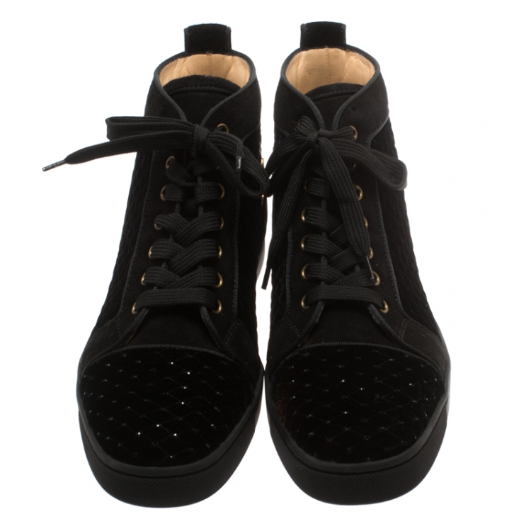 Pre Owned Christian Louboutin Black Jeweled Velvet And Suede Trim Louis Orlato High Top Sneakers Size 41
