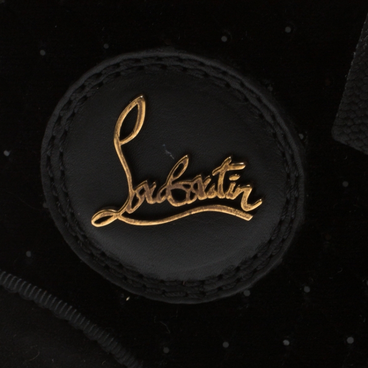 Pre Owned Christian Louboutin Black Jeweled Velvet And Suede Trim Louis Orlato High Top Sneakers Size 41