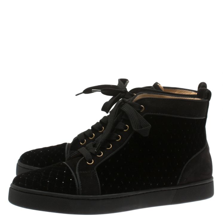 Pre Owned Christian Louboutin Black Jeweled Velvet And Suede Trim Louis Orlato High Top Sneakers Size 41