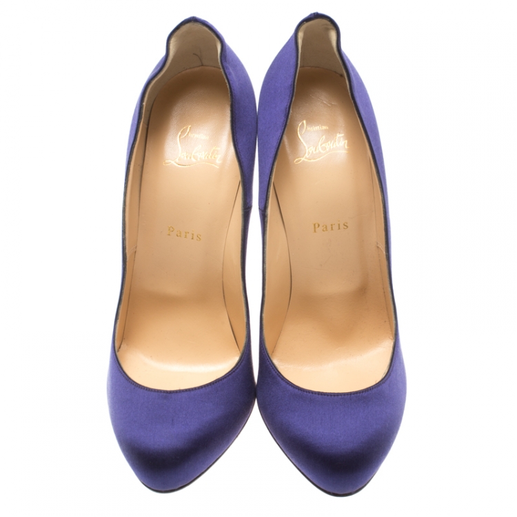 Pre Owned Christian Louboutin Purple Satin Simple Pumps Size 41.5