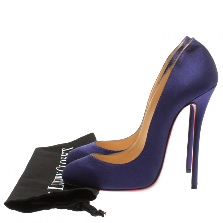Pre Owned Christian Louboutin Purple Satin Simple Pumps Size 41.5