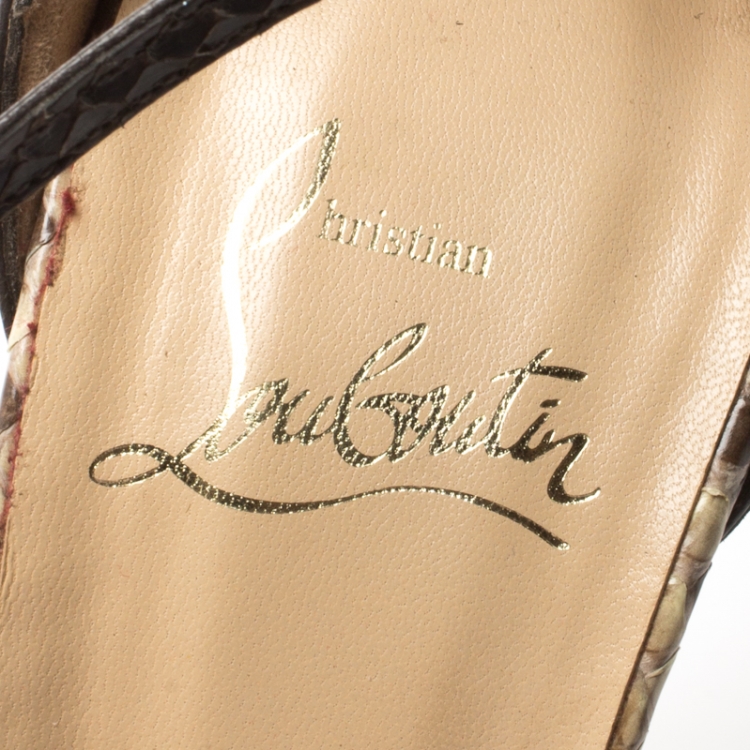 Pre Owned Christian Louboutin Two Tone Python Leather Peep Toe Cross Strap Sandals Size 36