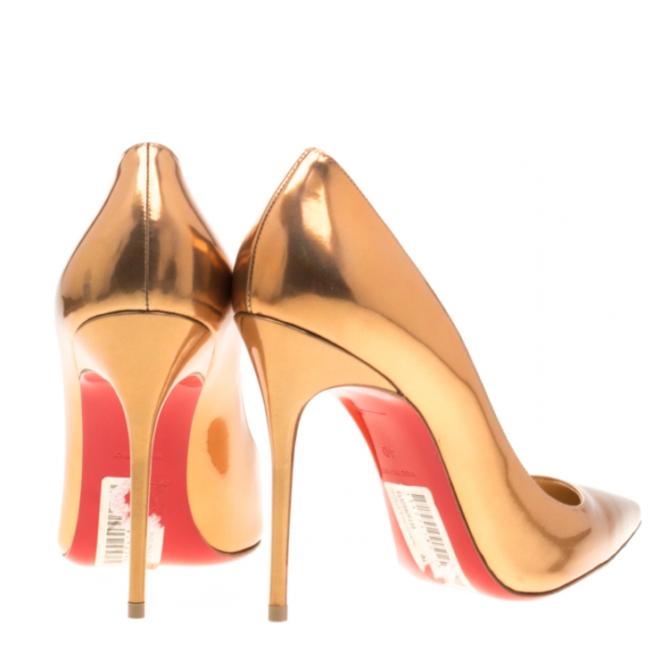 Pre Owned Christian Louboutin Metallic Bronze Patent Leather Decollete 554 Pointed Toe Pumps Size 40