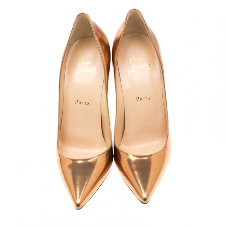 Pre Owned Christian Louboutin Metallic Bronze Patent Leather Decollete 554 Pointed Toe Pumps Size 40
