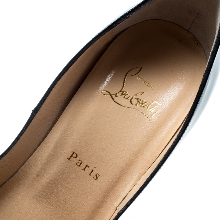 Pre Owned Christian Louboutin Black Patent Leather Lady Peep Toe Platform Pumps Size 39
