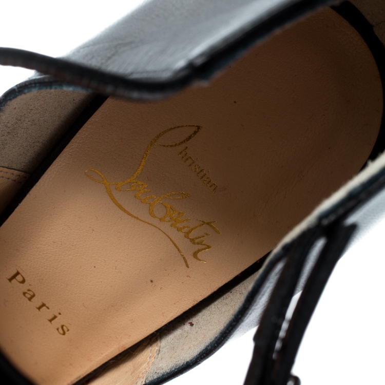 Pre Owned Christian Louboutin Black Leather Ankle Strap Pointed Toe Booties Size 38.5