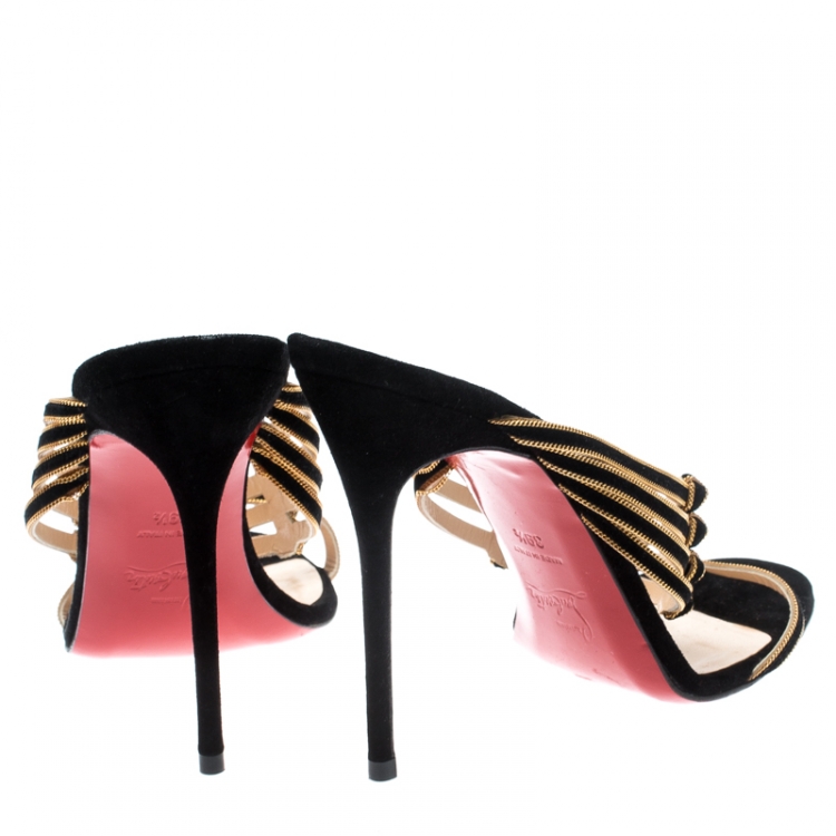 مملوكة مسبقًا Christian Louboutin Black Suede Lawrencia Strappy Slide Sandals Size 39.5