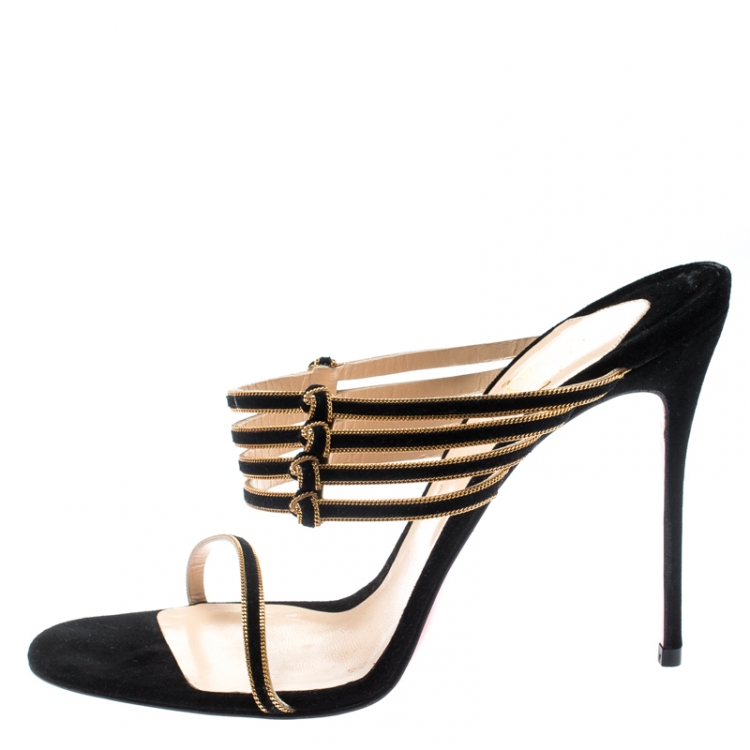 مملوكة مسبقًا Christian Louboutin Black Suede Lawrencia Strappy Slide Sandals Size 39.5