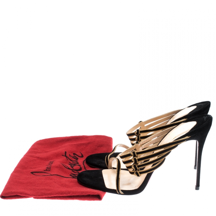 مملوكة مسبقًا Christian Louboutin Black Suede Lawrencia Strappy Slide Sandals Size 39.5