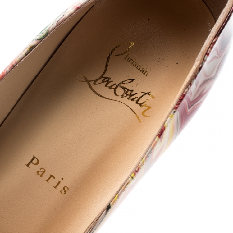 Pre Owned Christian Louboutin Multicolor Marble Print Patent Leather Dorissima Pumps Size 37