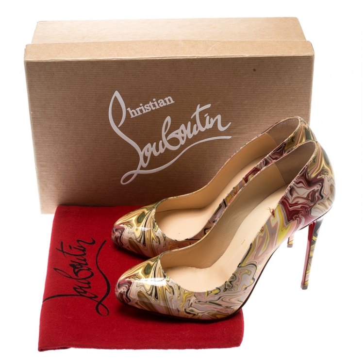 Pre Owned Christian Louboutin Multicolor Marble Print Patent Leather Dorissima Pumps Size 37