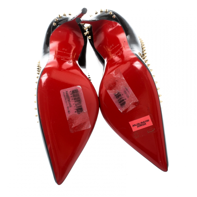 Pre Owned Christian Louboutin Black Studded Patent Leather Anjalina Pumps Size 36
