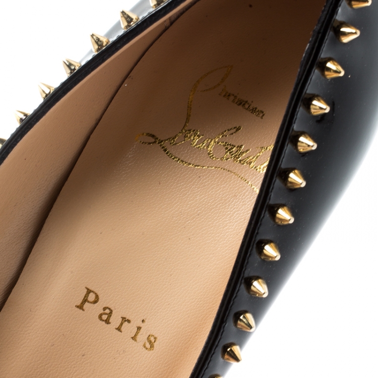 Pre Owned Christian Louboutin Black Studded Patent Leather Anjalina Pumps Size 36