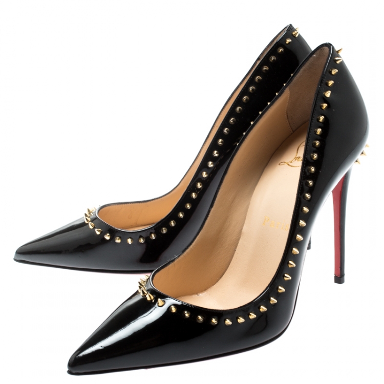 Pre Owned Christian Louboutin Black Studded Patent Leather Anjalina Pumps Size 36