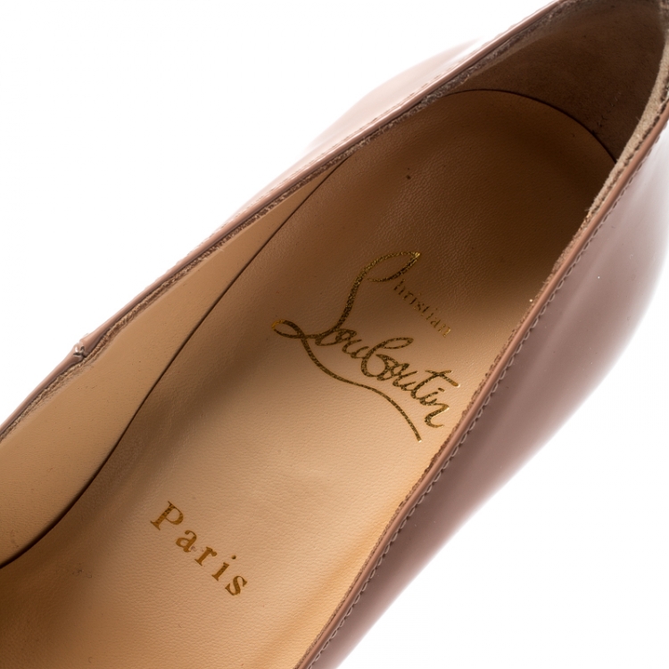 Pre Owned Christian Louboutin Beige Patent Leather Fifi Pumps Size 37