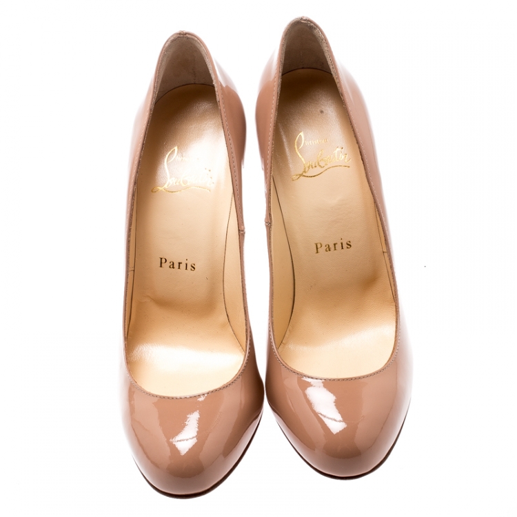 Pre Owned Christian Louboutin Beige Patent Leather Fifi Pumps Size 37