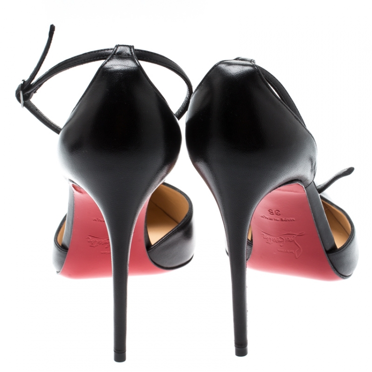 Pre Owned Christian Louboutin Black Leather Uptown Ankle Strap Pointed Toe D'orsay Sandals Size 36