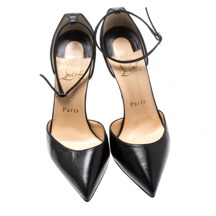 Pre Owned Christian Louboutin Black Leather Uptown Ankle Strap Pointed Toe D'orsay Sandals Size 36