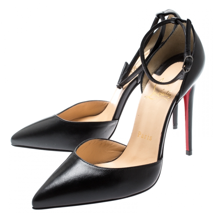 Pre Owned Christian Louboutin Black Leather Uptown Ankle Strap Pointed Toe D'orsay Sandals Size 36