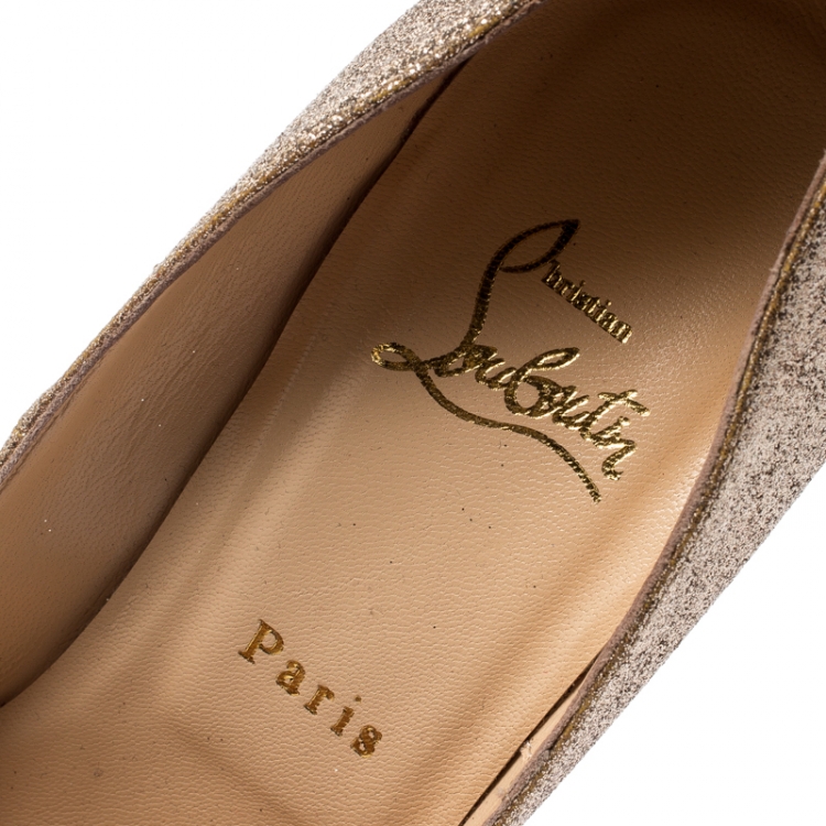 Pre Owned Christian Louboutin Metallic Gold Glitter Flo Peep Toe Pumps Size 40