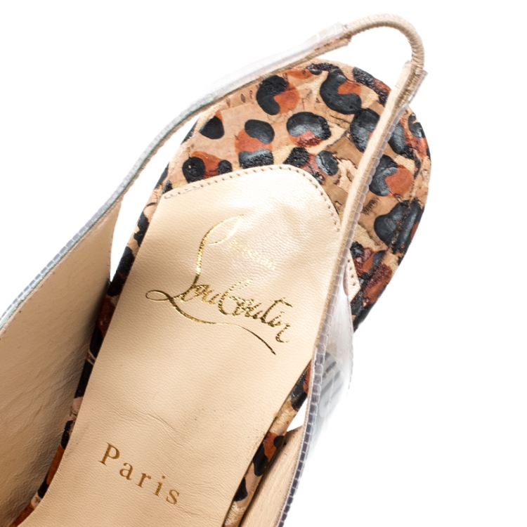Pre Owned Christian Louboutin Beige PVC Eco Trash Peep Toe Platform Slingback Sandals Size 40