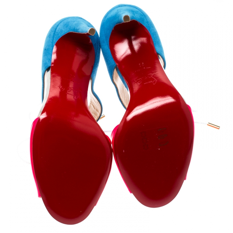 Pre Owned Christian Louboutin Two Tone Leather and Suede Mayerling Lace Up Sandals Size 38