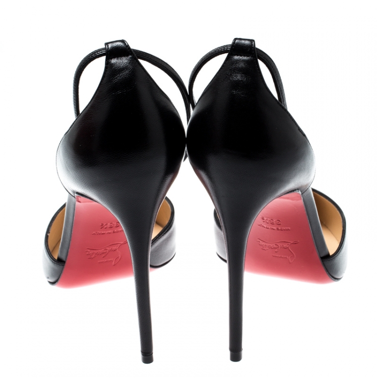 Pre Owned Christian Louboutin Black Leather Uptown Ankle Strap Pointed Toe D'orsay Sandals Size 38.5
