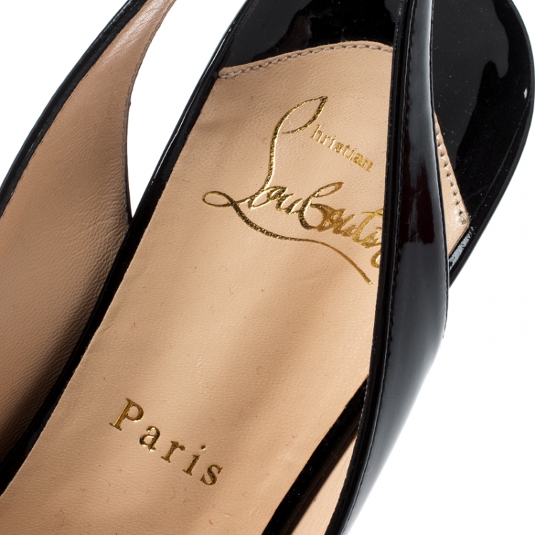 Pre Owned Christian Louboutin Black Patent Leather Private Number Slingback Platform Sandals Size 40