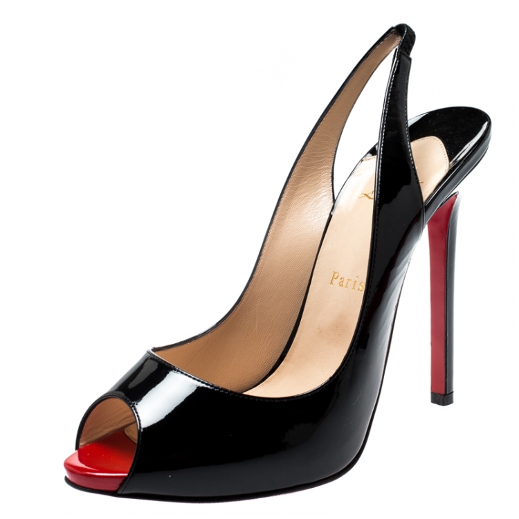 Pre Owned Christian Louboutin Black Patent Leather Private Number Slingback Platform Sandals Size 40