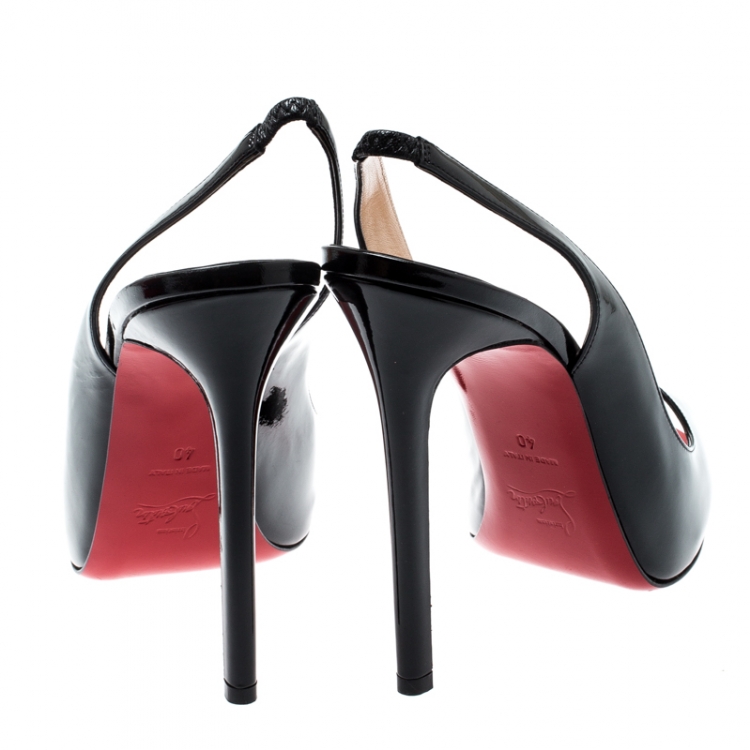 Pre Owned Christian Louboutin Black Patent Leather Private Number Slingback Platform Sandals Size 40