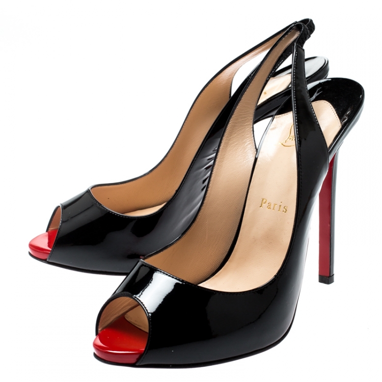 Pre Owned Christian Louboutin Black Patent Leather Private Number Slingback Platform Sandals Size 40