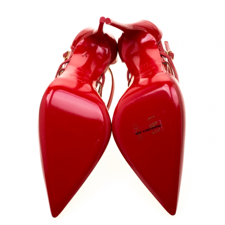 مملوكة مسبقًا Christian Louboutin Red Patent Leather Cross Fliketa Pointed Toe Sandals Size 37.5