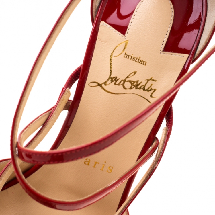 مملوكة مسبقًا Christian Louboutin Red Patent Leather Cross Fliketa Pointed Toe Sandals Size 37.5