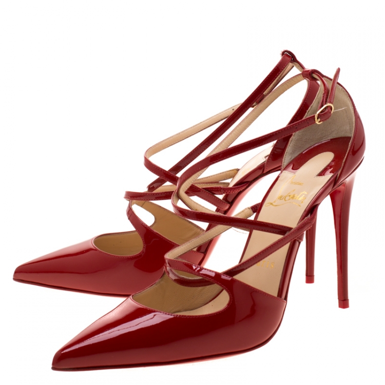 مملوكة مسبقًا Christian Louboutin Red Patent Leather Cross Fliketa Pointed Toe Sandals Size 37.5