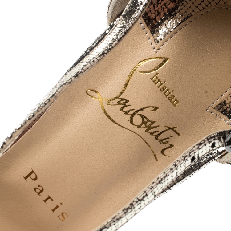 Pre Owned Christian Louboutin Metallic Gold Leather Marchavekel Knotted Ankle Strap Sandals Size 39.5