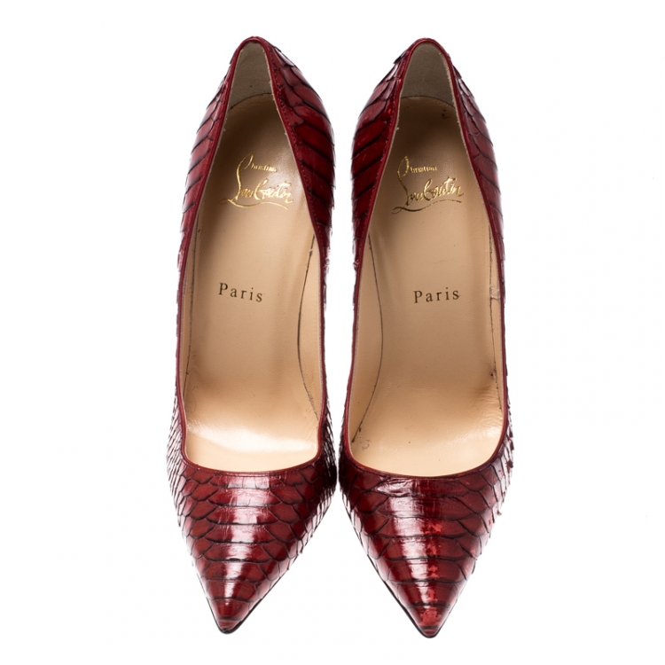 مملوكة مسبقًا Christian Louboutin Metallic Blood Red Python Leather So Kate Pointed Toe Pumps Size 38