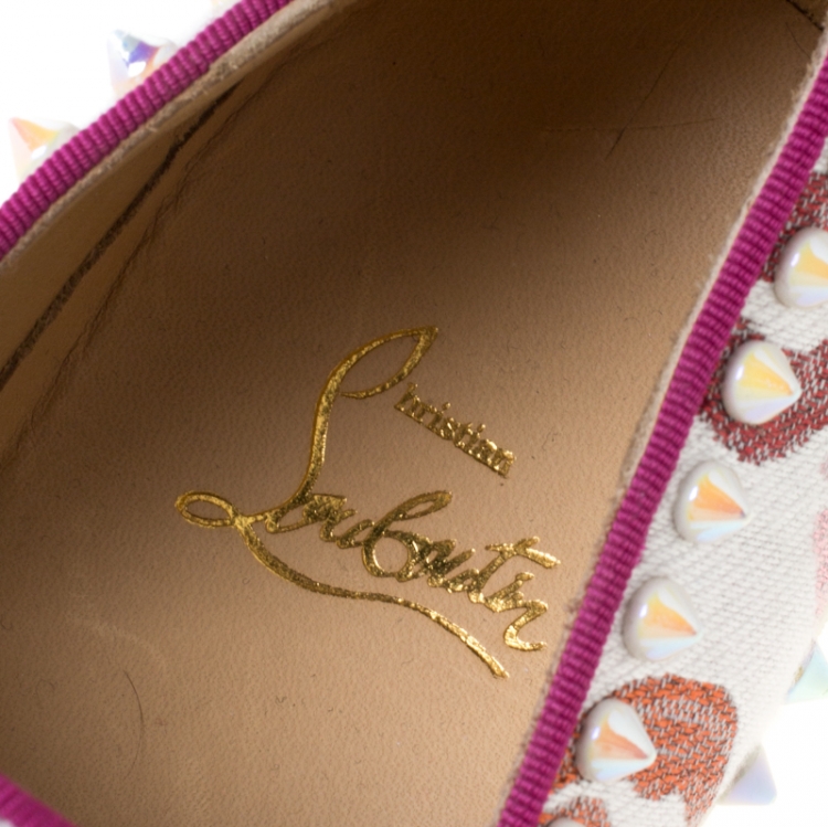 Pre Owned Christian Louboutin Multicolor Kiss Print Canvas Pik Boat Slip On Sneakers Size 37
