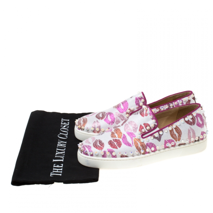 Pre Owned Christian Louboutin Multicolor Kiss Print Canvas Pik Boat Slip On Sneakers Size 37