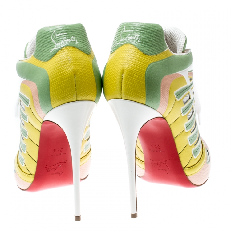مملوكة مسبقًا Christian Louboutin Multicolor Leather and Mesh Boltina Trainer Booties Size 39.5