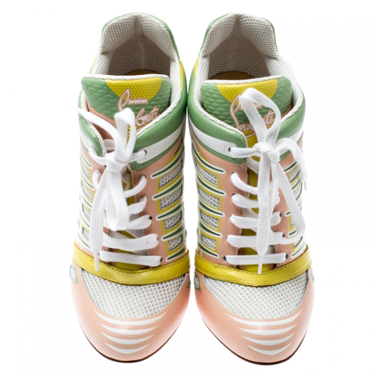 مملوكة مسبقًا Christian Louboutin Multicolor Leather and Mesh Boltina Trainer Booties Size 39.5
