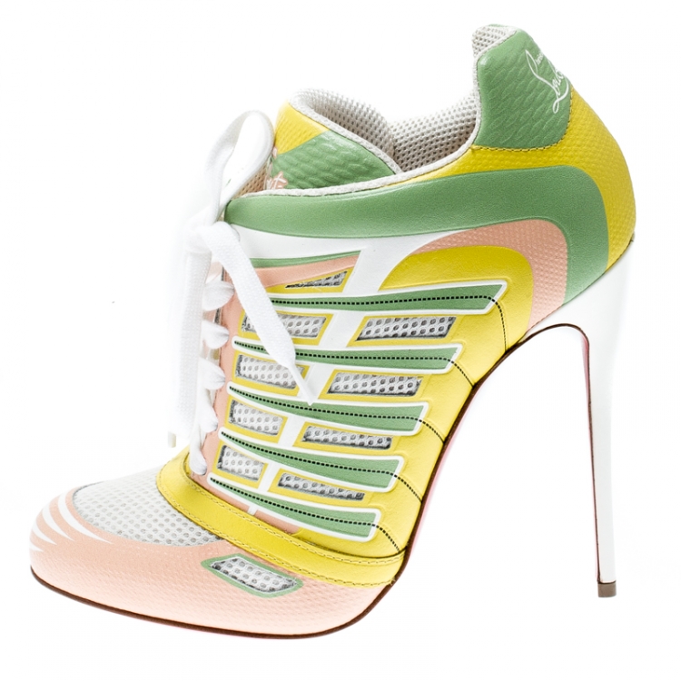 مملوكة مسبقًا Christian Louboutin Multicolor Leather and Mesh Boltina Trainer Booties Size 39.5
