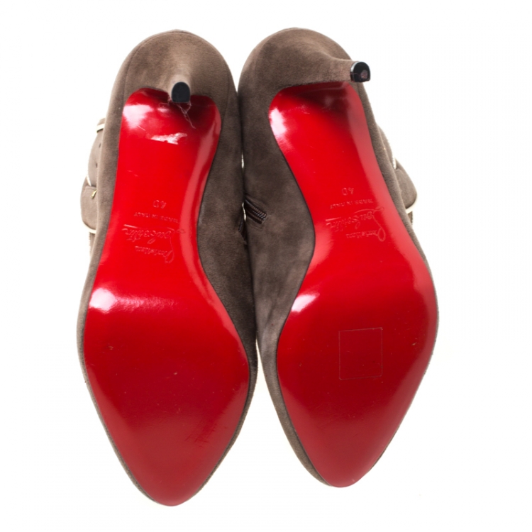 Pre Owned Christian Louboutin Elephant Grey Suede Trottinette Buckle Detail Ankle Boots Size 40
