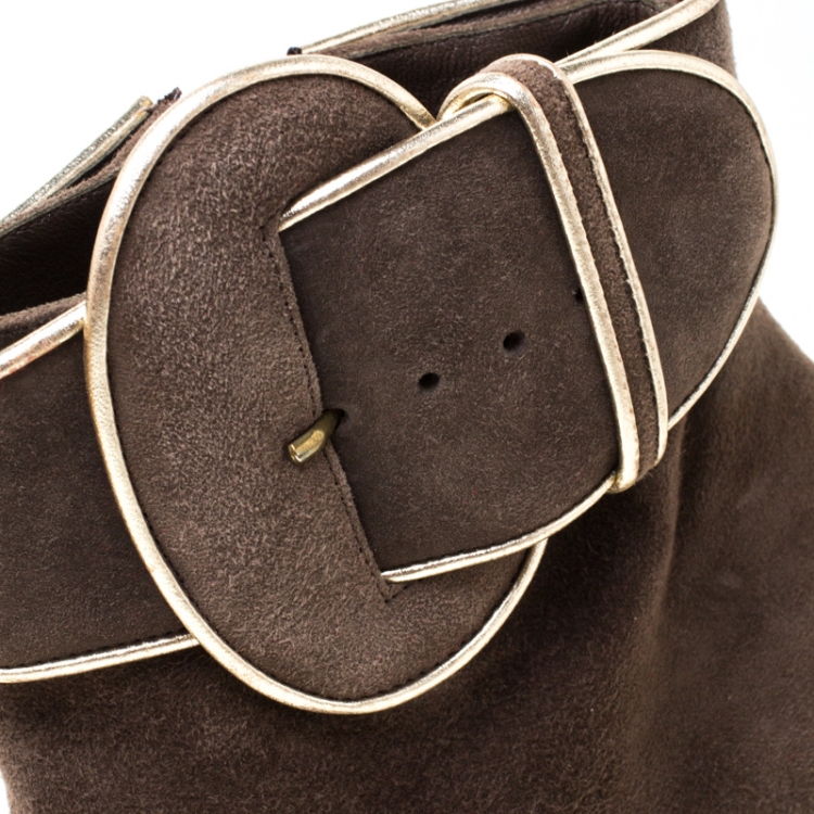 Pre Owned Christian Louboutin Elephant Grey Suede Trottinette Buckle Detail Ankle Boots Size 40