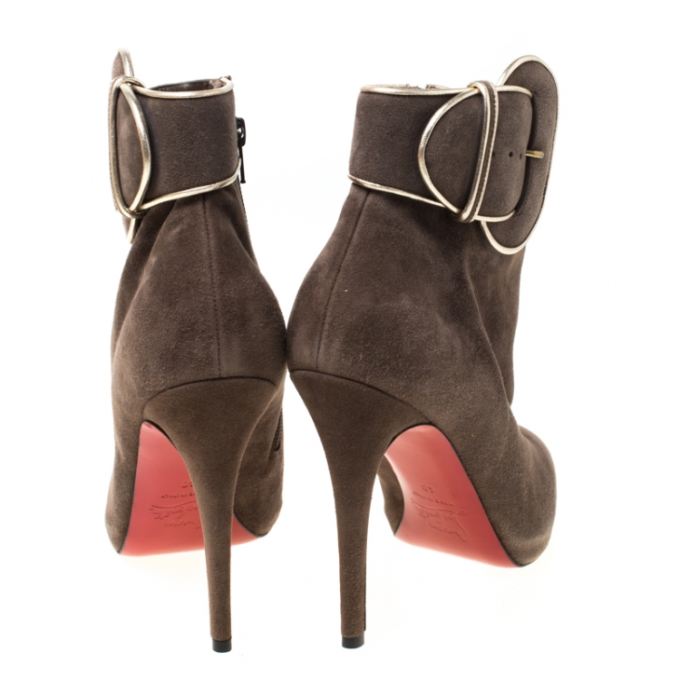 Pre Owned Christian Louboutin Elephant Grey Suede Trottinette Buckle Detail Ankle Boots Size 40