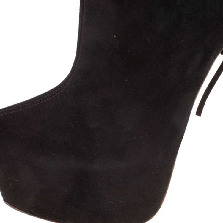 Pre Owned Christian Louboutin Brown Suede Interlopa Fringe Detail Knee Length Platform Boots Size 37