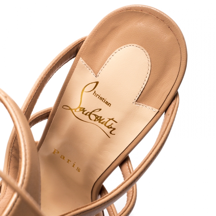 Pre Owned  Christian Louboutin Beige Leather Amazoulo Caged Sandals Size 39