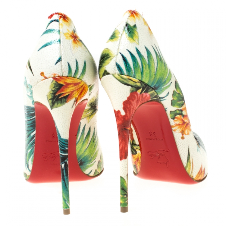 Pre Owned Christian Louboutin Multicolor Hawaii Floral Print Leather So Kate Pumps Size 38