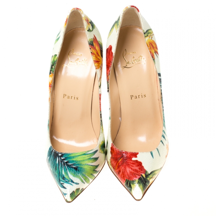 Pre Owned Christian Louboutin Multicolor Hawaii Floral Print Leather So Kate Pumps Size 38