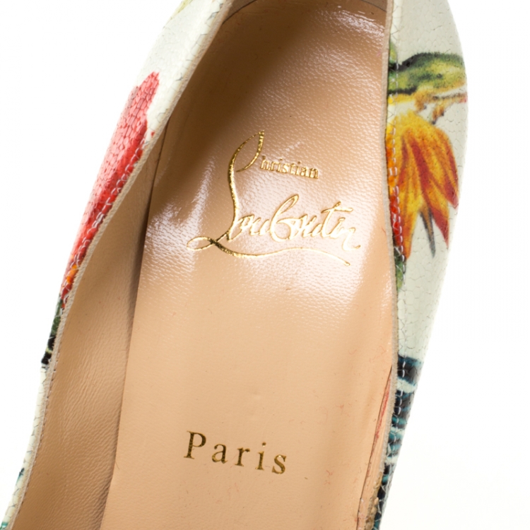 Pre Owned Christian Louboutin Multicolor Hawaii Floral Print Leather So Kate Pumps Size 38